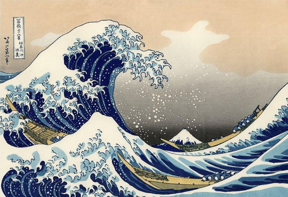 La Grande vague de
Kanagawa (1831) l'une des
œuvres majeures d'Hokusai
figurant dans la série des
Trente-six vue du Mont Fuji.